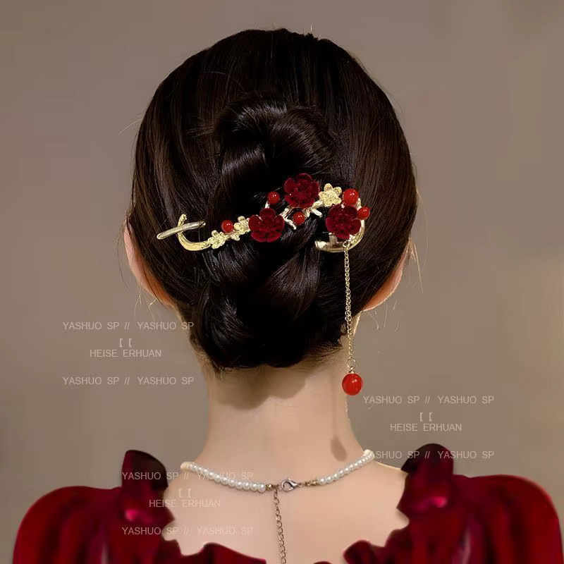 KINKINS Haarspangen, Rosenblüten, Perlen, Quasten, Weinrot, Damen - Bild 2