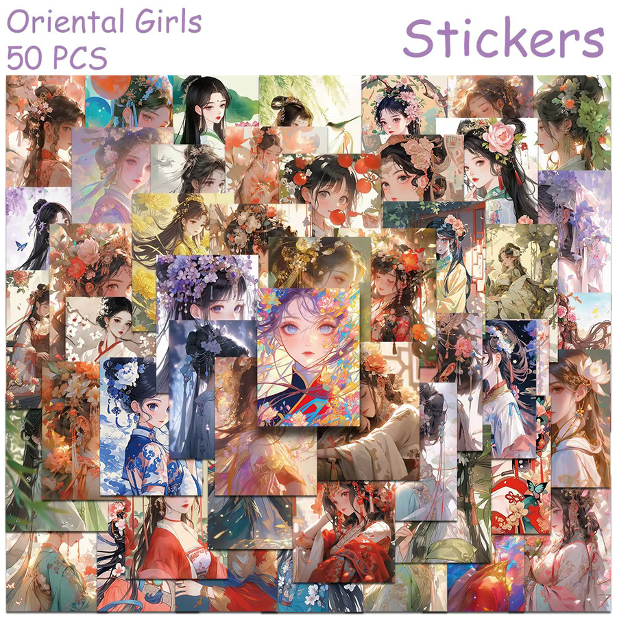 50 Stück Orientalische Mädchen Aufkleber, Wasserdichte Ästhetische Sticker in Multicolour für Laptop, Sammelalbum und Koffer - Bild 2