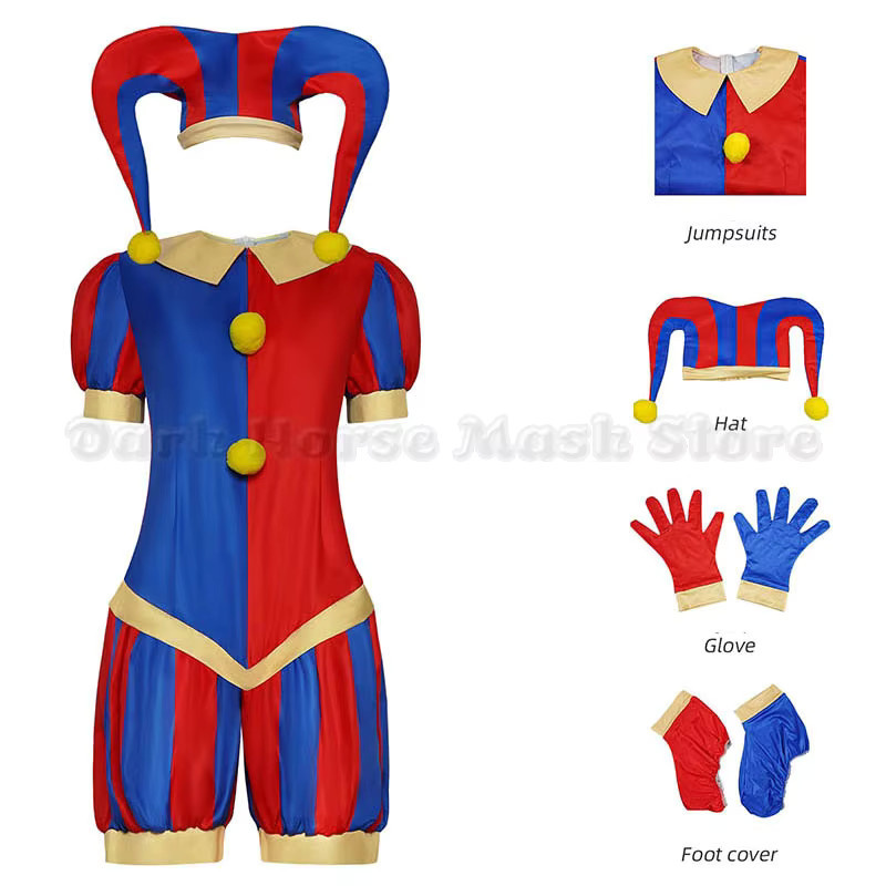 HHYRCOS The Amazing Digital Circus Zirkus-Pomni-Cosplay-Kostüm, Clown-Uniform, mit Hut und Handschuhen - Bild 4