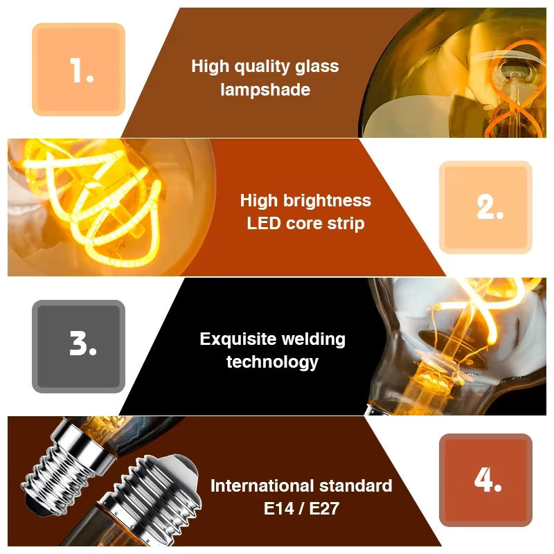 GRZBI Vintage LED Filament Glühbirne E14, dimmbar, 4W, transparent - Bild 3