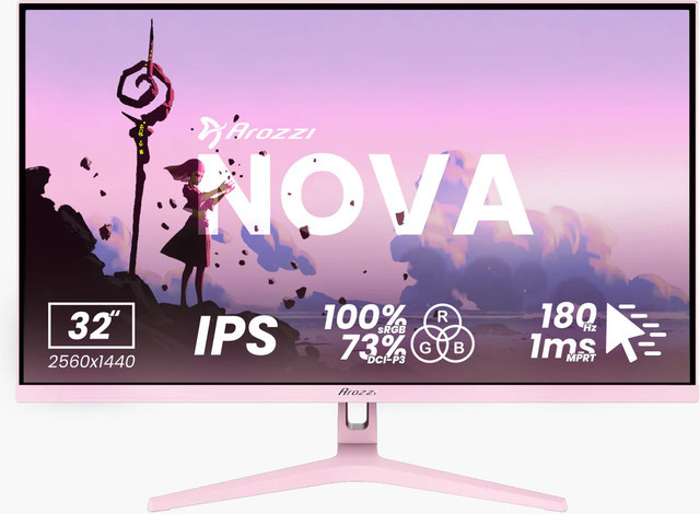 Arozzi Nova Gaming-Monitor, 32 Zoll, QHD, IPS, 180 Hz, Pink - Bild 1