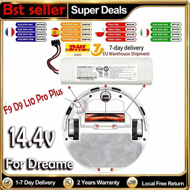 Original Dreame Li-Ionen-Akku P2008-4S2P-MMBK für Roboter-Staubsauger und Wischroboter D9 F9 L10 L10 Pro, 14,4V, 12800mAh, Farbe: Weiß - Bild 1