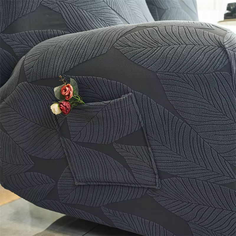 Yupartex Stretch-Bezüge für 2-Sitzer Jacquard Split-Relaxsofa in Grau mit Seitentasche und floralem Muster - Bild 6