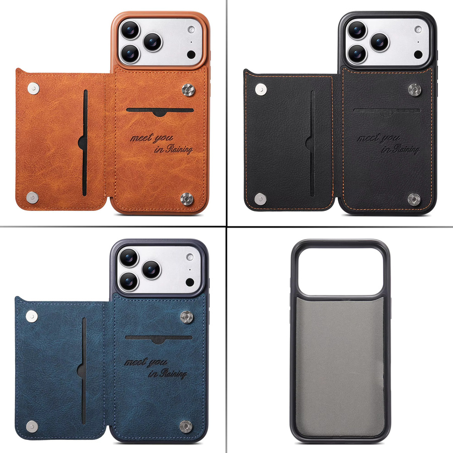 HKNR Leder-Brieftasche Handyhülle mit Kartenfächern und Ständer für iPhone 17 16 15 14 13 Pro Max 16e in Braun - Bild 3