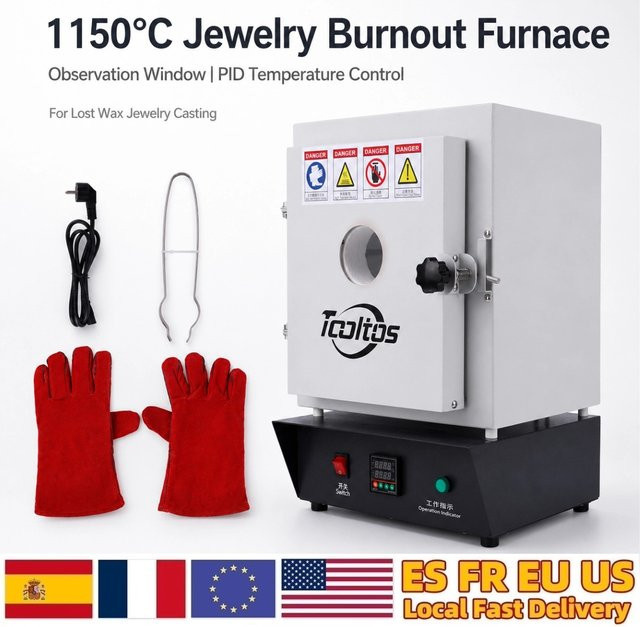 PHYHOO Hochtemperatur-Schmuck-Muffelofen mit Sichtfenster, 1750W Elektro-Schmelzofen für Schmuckguss und Gipsform-Ausbrennung, Weiß, B/T/H: 50,5 x 34,5 cm - Bild 1