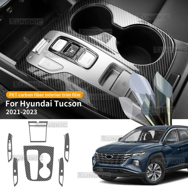 KUNGKIC Carbonfaser Schutzfolie für Hyundai Tucson 2021 2022 2023, Mittelkonsole und Schalthebel, Schwarz - Bild 1