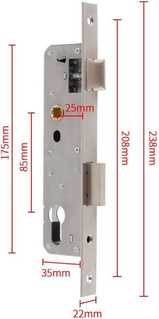 Keyuin Einsteckschloss aus Edelstahl für Außentüren und Hotels, Grau, B/H: 85 x 25 mm - Bild 1