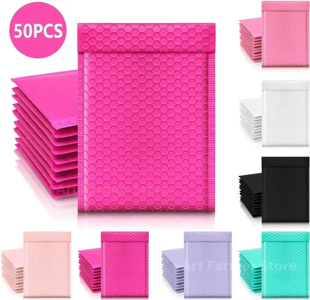 50 Stück selbstklebende Luftpolsterumschläge aus Kunststoff in Pink und Purple - Bild 1