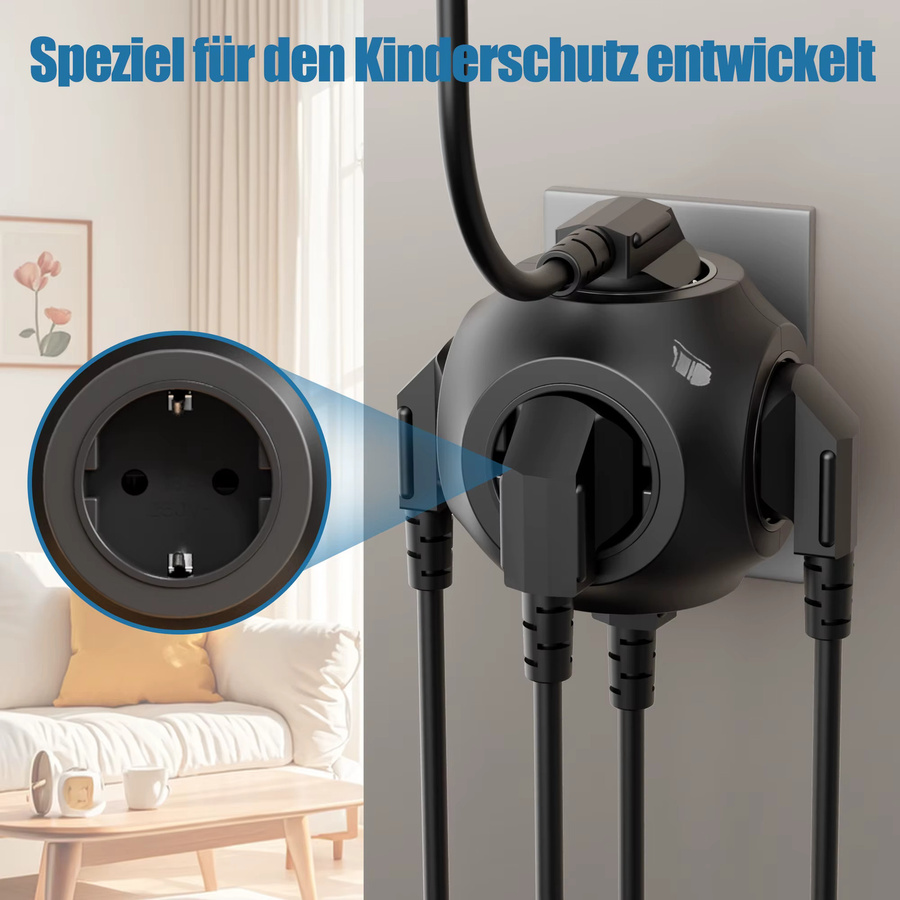 Steckdosenleiste mit 5 Steckdosen für Wandmontage, 4000 W, Schwarz, EU-Stecker - Bild 5