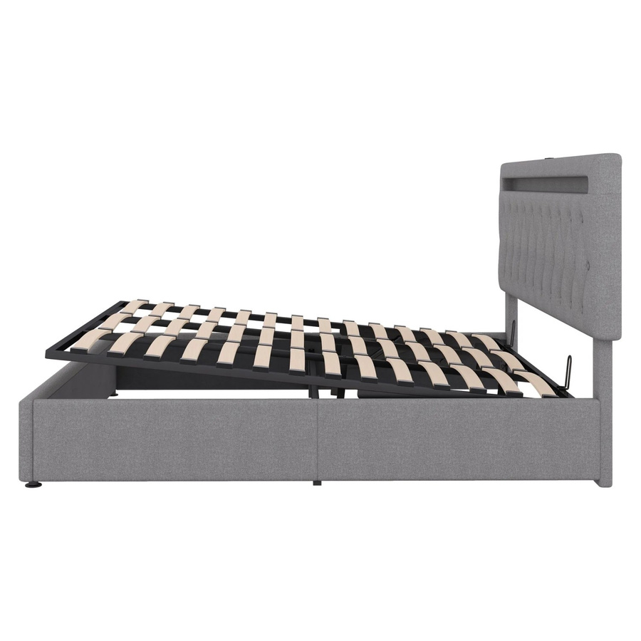 okwish Polsterbett mit LED, USB-Anschluss und Stauraum, Grau, B/T/H: 180 x 200 x 210 cm - Bild 2