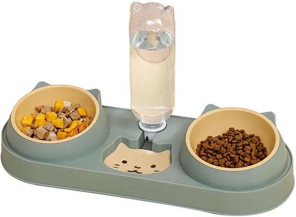 Doppelnapf für Haustiere von Household supplies MH mit automatischem Trinkwasseraufsatz und Anti-Kipp-Funktion aus Kunststoff - Bild 1