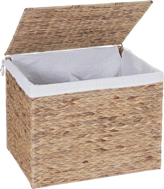 Wäschekorb MCW-C27 Wäschesammler mit 2 Fächern aus Wasserhyazinthe, Braun, B/T/H: 50 x 60 x 43 cm - Bild 1