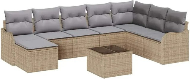 vidaXL Garten-Sofa-Set aus Poly Rattan in Beige mit 9-teiligem Set und Kissen im modernen Design - Bild 1