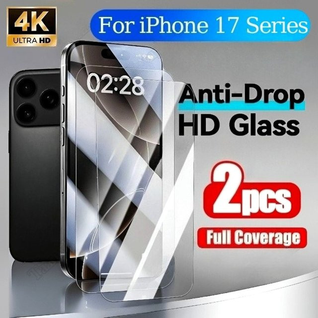 2er-Pack Displayschutzfolie aus gehärtetem Glas für Apple iPhone 17 16 15 14 13 12 11 Pro Max Plus XR XS in Transparent - Bild 1