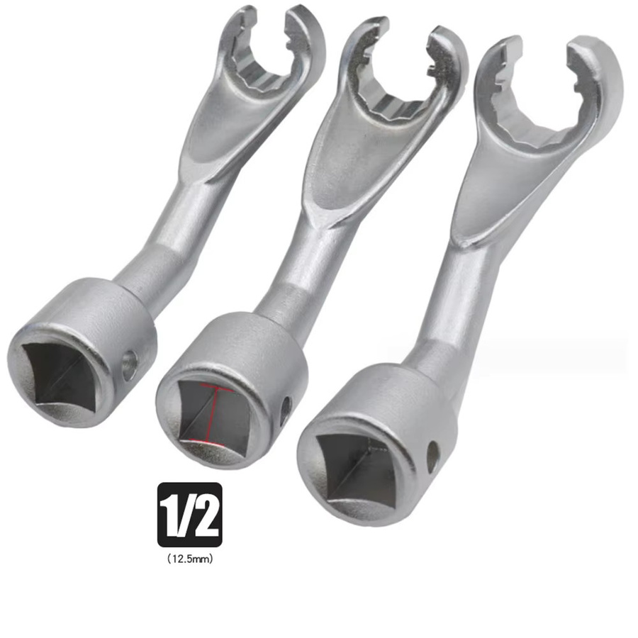 VIBRATITE 12-Punkt-Steckschlüssel mit offenem Ende für Kraftstoffeinspritzungsleitungen, 1/2 Zoll Antrieb, Farbe: Silber - Bild 2