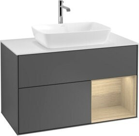 V&B Waschtischunterschrank Finion 100 mit Wandbeleuchtung in Weiß und Anthrazit, B: 100 cm, T: 50,1 cm, H: 50,1 cm - Bild 1