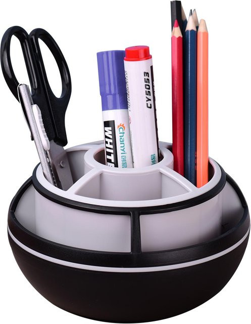 JIELISI 360 Grad drehbarer Stifthalter mit 9 Fächern für Büro und Schule, Schwarz, Breite: 14,5 cm, Tiefe: 14,5 cm, Höhe: 9,0 cm - Bild 1