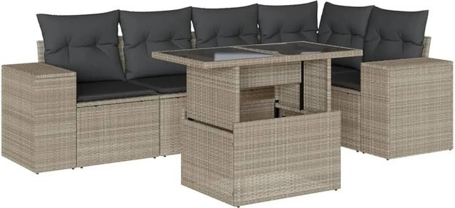 vidaXL 6-teilige Garten-Sofagarnitur in L-Form mit Kissen und Couchtisch, Anthrazit/Grau, Poly Rattan und Metallgestell - Bild 1