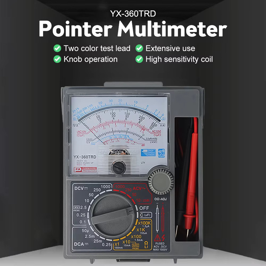Gaqqee YX-360TRD Analoges Multimeter mit integrierter Prüfspitze für AC/DC-Spannung, Strom, Diode und Ohm - Bild 2