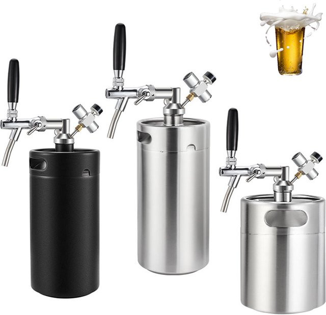 ELECQUEEN Mini-Fass-Growler-Kit mit 3,6 l und 5 l Volumen, CO2-Regler 0-60 psi und Durchflussregelung für Bierhahn-Spender aus Edelstahl - Bild 1