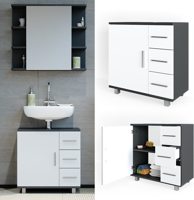 Vicco Waschtischunterschrank Ilias Badschrank in Weiß und Anthrazit, Breite: 60 cm, Tiefe: 60,8 cm, Höhe: 33 cm - Bild 1