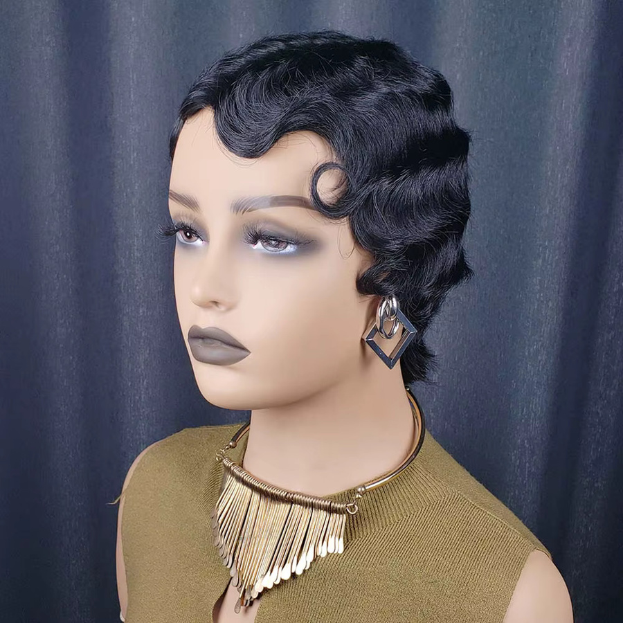 OYM HAIR Pixie-Schnitt-Perücke, kurze lockige Remy-Echthaar-Perücke, Damen - Bild 2