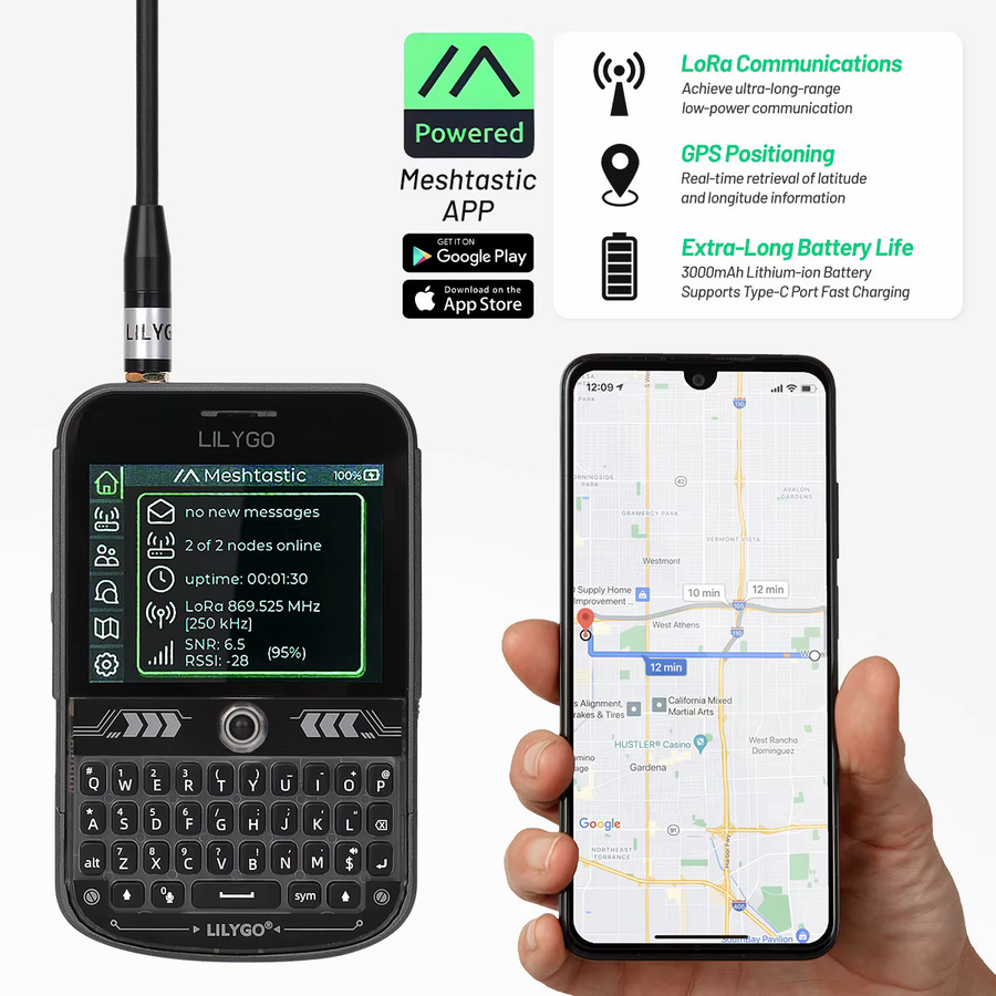 LILYGO T-Deck Plus LoRa Mesh Radio mit ESP32-S3 und GPS in Schwarz für Meshtastic Pocket Tracker Node inklusive externer Antenne - Bild 3