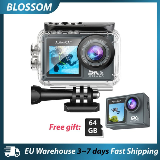 Blossom 5K/1080P Dual-Screen Actionkamera in Schwarz mit WLAN-Fernbedienung und Weitwinkel-Objektiv für wasserdichte Outdoor-Videoaufnahmen - Bild 1