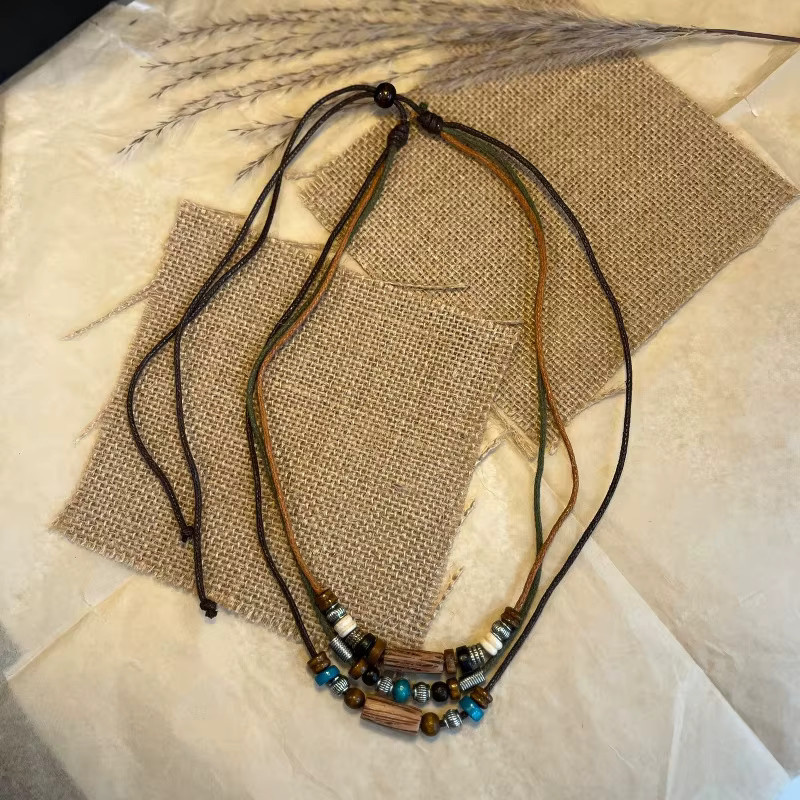 Prettyland Halskette & Armband, Holz Perlen, Vintage, Bunt, Unisex - Bild 2