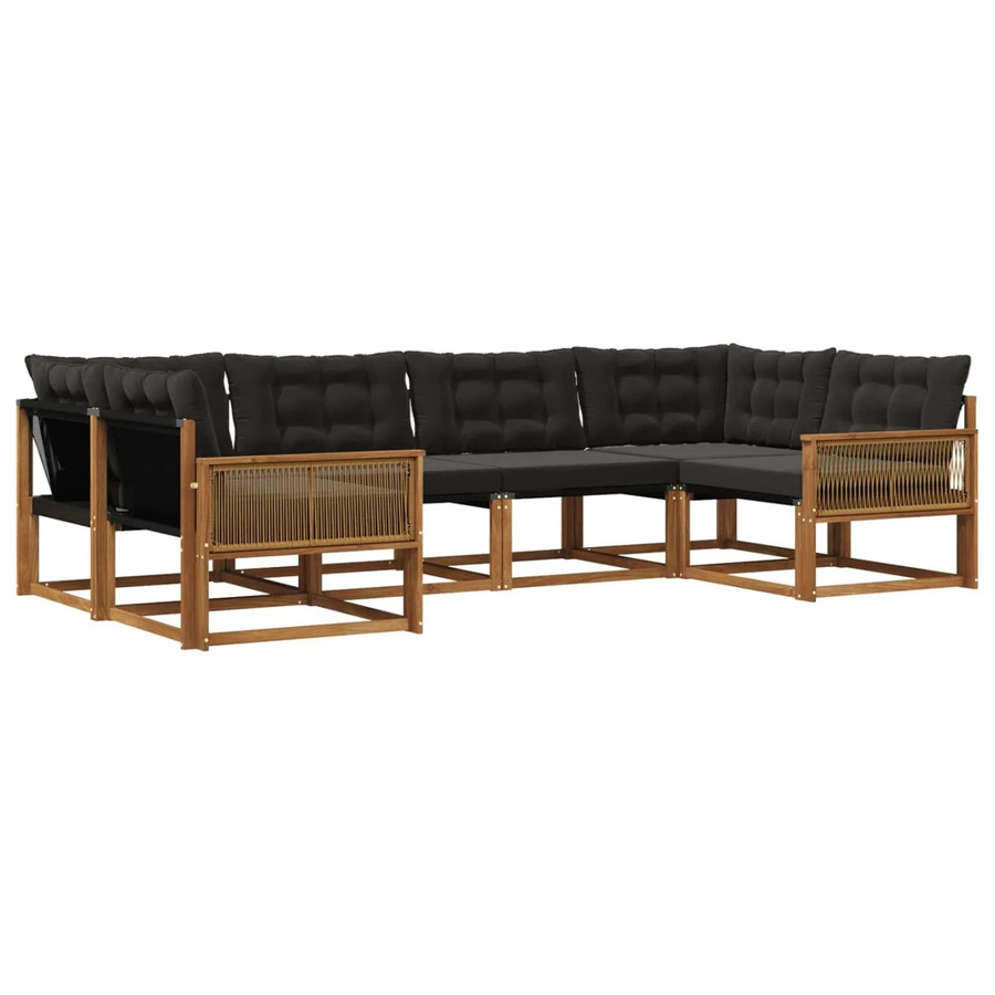 vidaXL Outdoor-Sofagarnitur L-Form aus massivem Akazienholz mit 6 Kissen in Schwarz und Natur - Bild 2