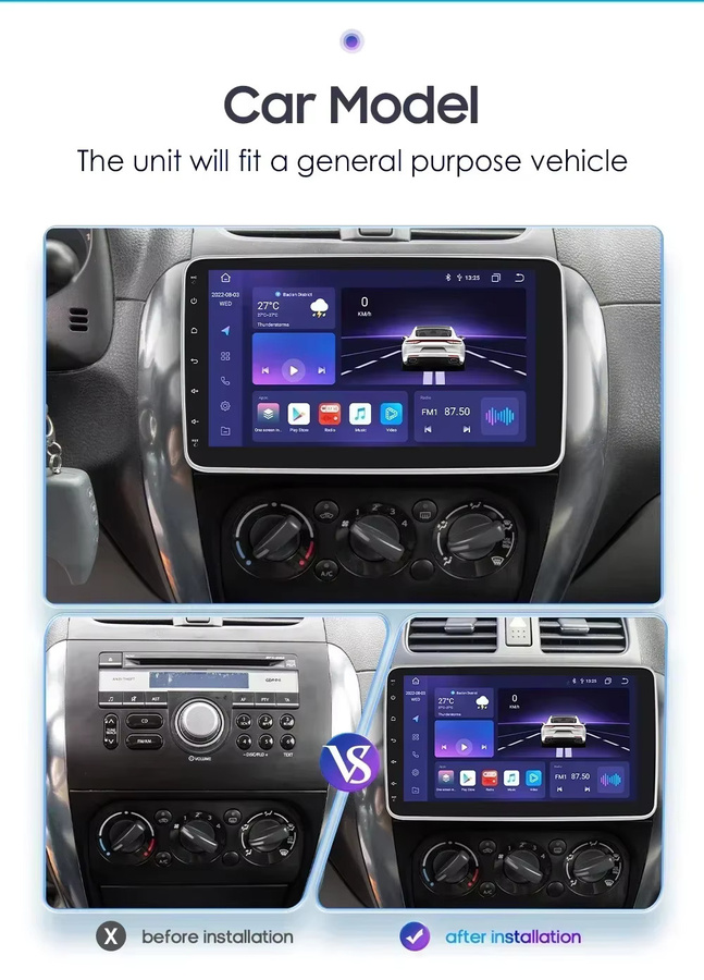 OSSURET Android 12 Autoradio mit 360 Grad drehbarem Bildschirm, CarPlay, GPS und USB, Schwarz, 1DIN - Bild 2