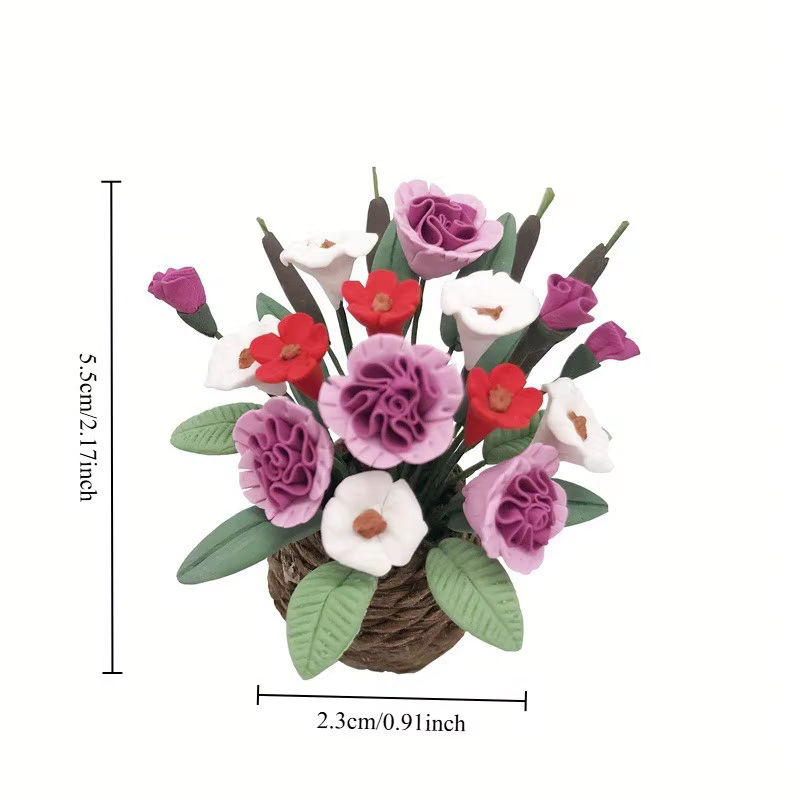 Künstliches Blumenarrangement für Miniatur-Blumengärten und Wohnzimmer-Szenen in Weiß, Rot und Lila - Bild 2