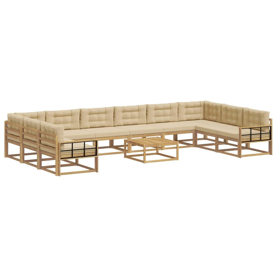 vidaXL Outdoor-Sofagarnitur in U-Form aus Akazienholz mit 11 Kissen in Weiß und Beige - Bild 2