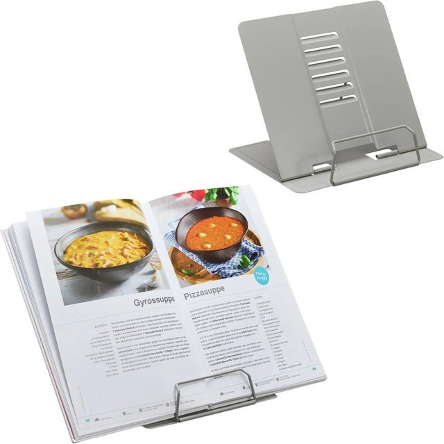Relaxdays Buchständer 2er Set aus Stahl in Grau höhenverstellbar B: 21 cm, H: 18 cm, T: 16,5 cm - Bild 1