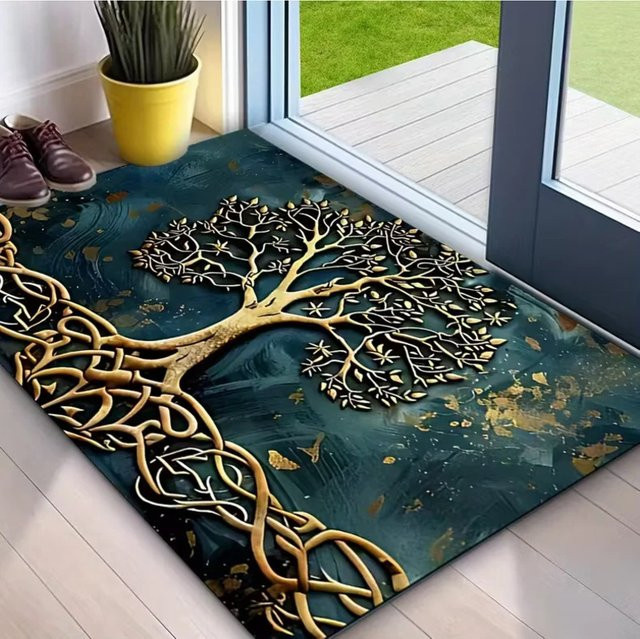 VIKAMA Willkommens-Fußmatte mit Baum des Lebens-Motiv in Multicolour, Rechteckig, B: 60,0 cm, T: 40,0 cm - Bild 1