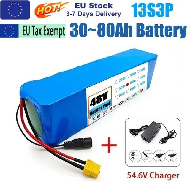Lithium-Ionen-Akku 13S3P 48V 100Ah 100000mAh mit 2000W BMS in Blau - Bild 1