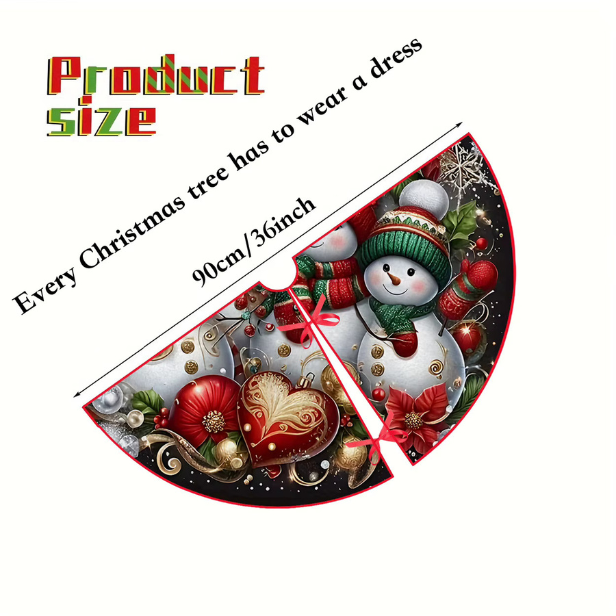 VIKAMA Weihnachtsbaumrock mit Schneemann-Design in Schwarz und Rot für deine Weihnachtsdekoration im Innen- und Außenbereich - Bild 3