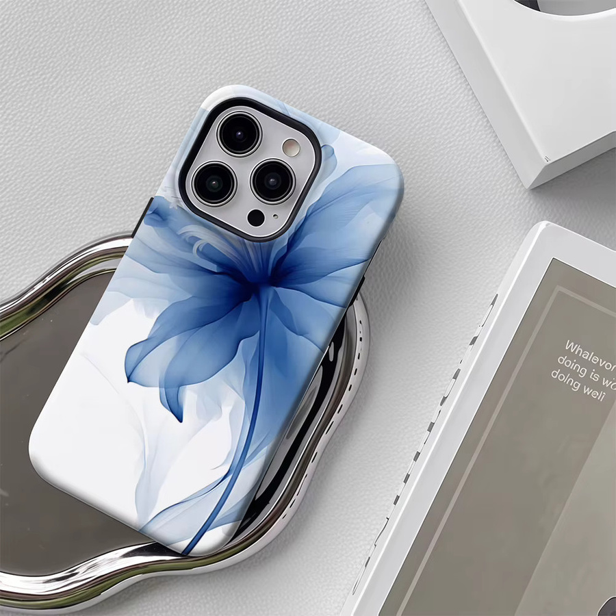 Handyhülle mit durchscheinender blauer Blüte für Apple iPhone 11 bis iPhone 17 Pro Max Plus mit doppelschichtiger Rückseite in Blau - Bild 5