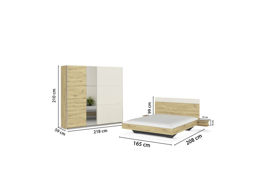 RAUCH BLUE Monza Schlafzimmer Set mit Bettanlage, Nachttischen und Schwebetürenschrank in Eiche Artisan/Beige, B: 502 cm, H: 210 cm - Bild 3