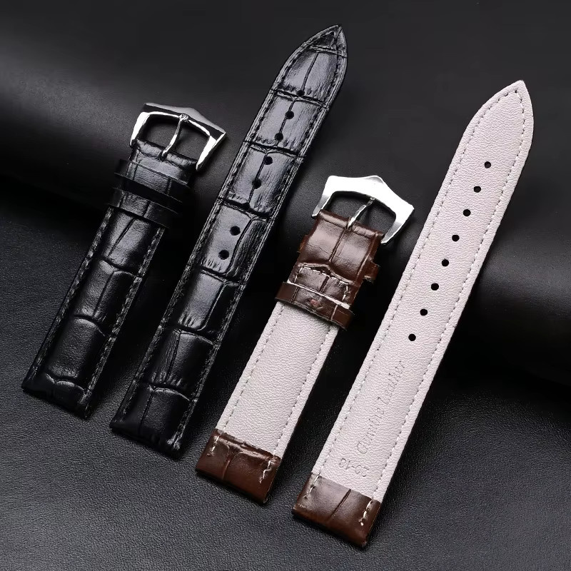 olevo Uhrenarmband Kalbsleder, Edelstahl, Schwarz, Unisex - Bild 2