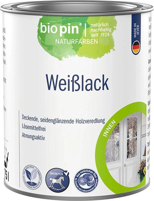 Biopin Wasserbasierter Weißlack für Holz, Lösungsmittelfrei, 0,75 l - Bild 1
