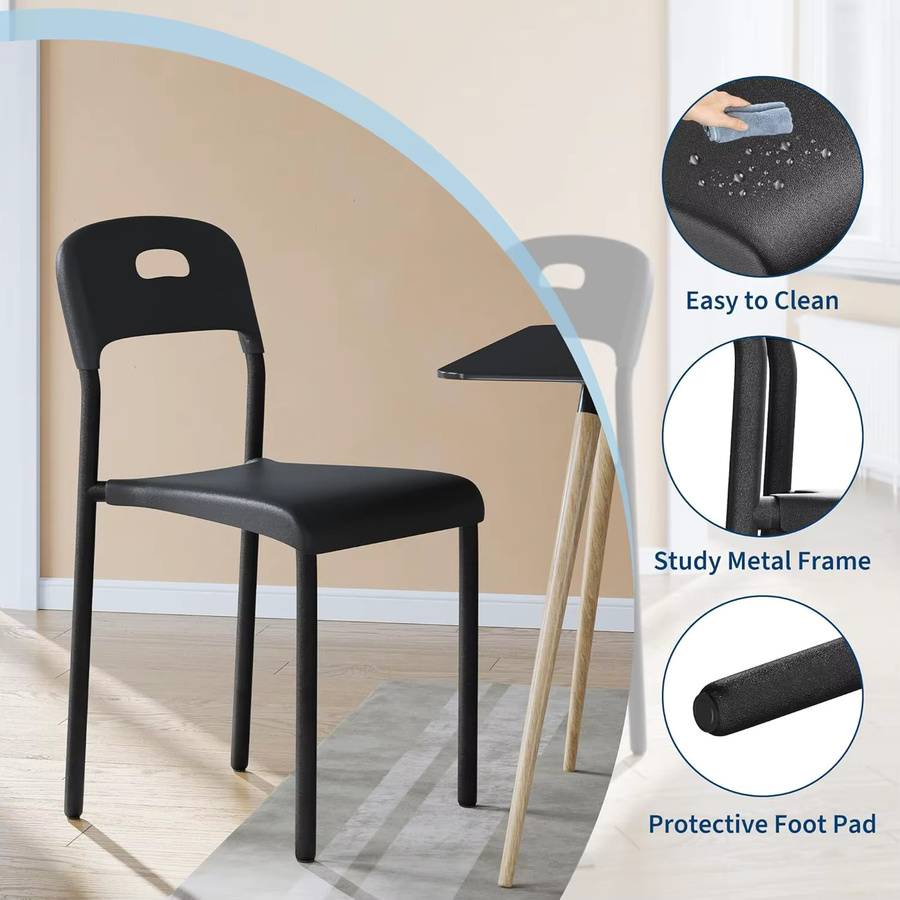 Garvee 4-teiliges stapelbares Sitzsystem aus Metall in Schwarz, modernes ergonomisches Stuhlset für Küche, Esszimmer, Büro und Wohnzimmer - Bild 4
