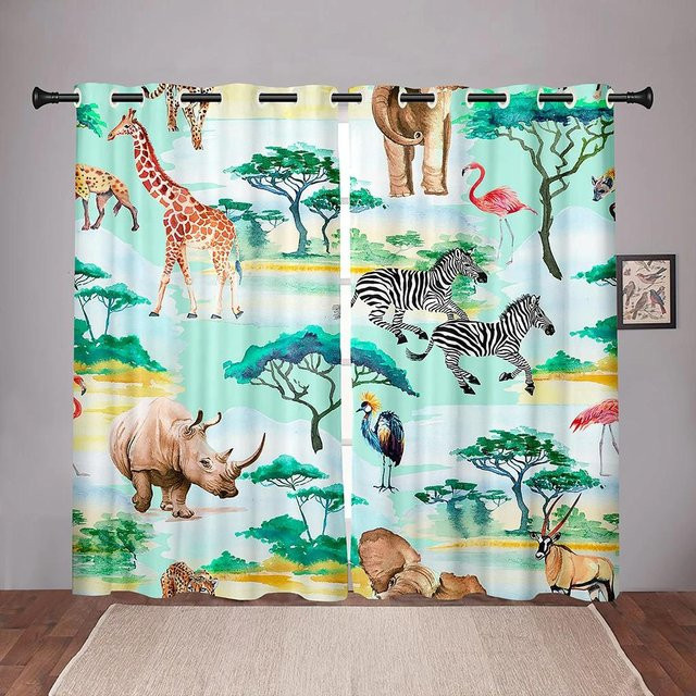 Verdunkelungsvorhänge mit Cartoon Aquarell Tier Ozean Motiv von Yiran Furniture, 2er-Set, Mehrfarbig, B: 55 cm, H: 120 cm - Bild 1