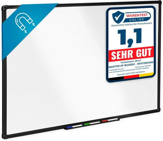 Magnetisches Whiteboard mit schwarzem Aluminiumrahmen, kratzfeste Magnettafel für Büro und Schule, Wandtafel inklusive Halterung, Weiß - Bild 1