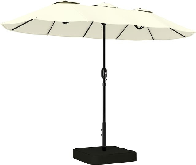 Outsunny Doppelseitiger Gartenschirm Beige mit Fuß und Sandsäcken, B/H: 3 x 1,5 m, UPF 50+ mit Kurbel und Schutzhülle - Bild 1