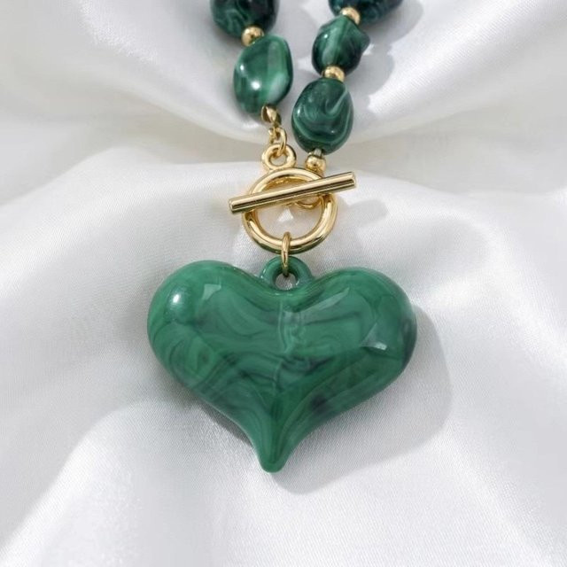 Junfa Perlenkette Resin, Herzanhänger, gray, Damen - Bild 1