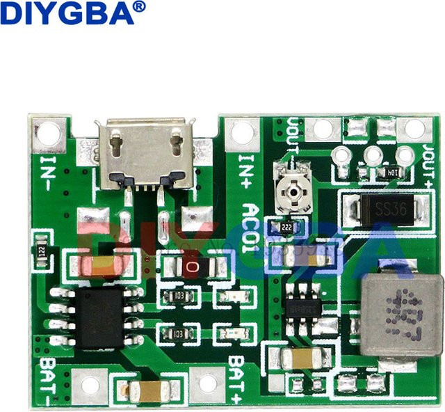 DNIGEF 10er Set Lithium-Ionen Ladegerät mit TP4056 und einstellbarem DC-DC Step Up Boost Modul für 18650 Akkus in Grün - Bild 1