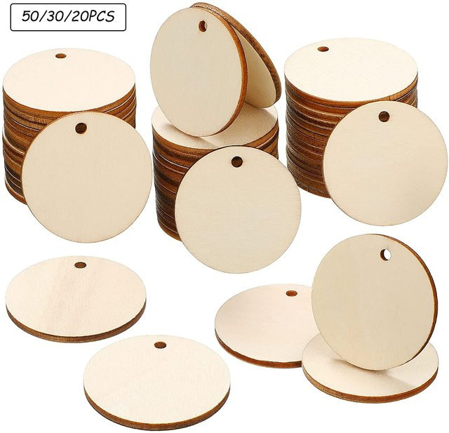 Natürliche runde Holzscheiben mit Loch für DIY-Handwerk in Beige - Bild 1