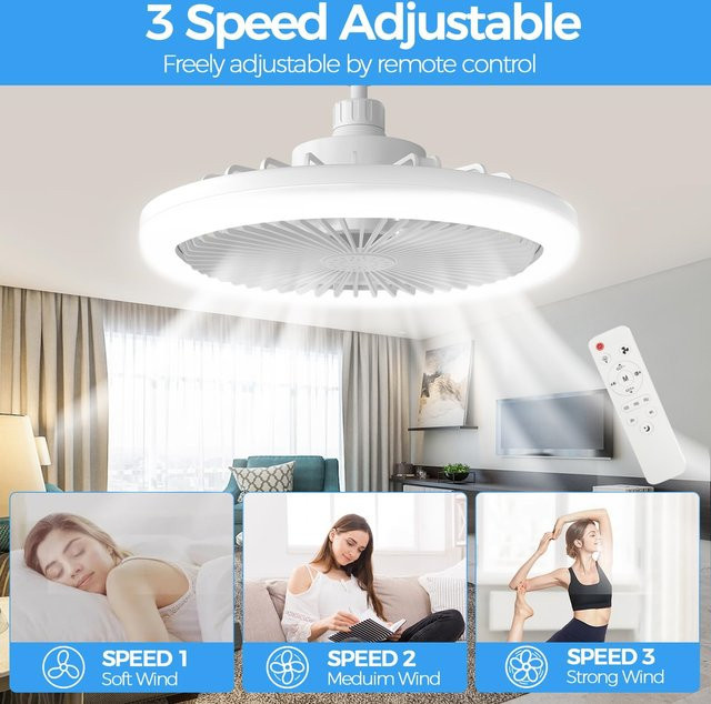 IRALAN Deckenventilator mit Licht in Weiß, dimmbar, E27-Fassung, 3 Lüftergeschwindigkeiten, modern und rund - Bild 1