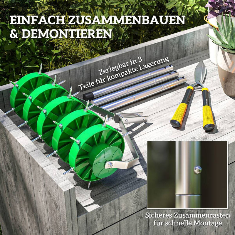 Outsunny Rasenlüfter Aerifizierer Grün mit 30 Eisenspikes für die manuelle Rasenpflege, Breite: 45 cm - Bild 2